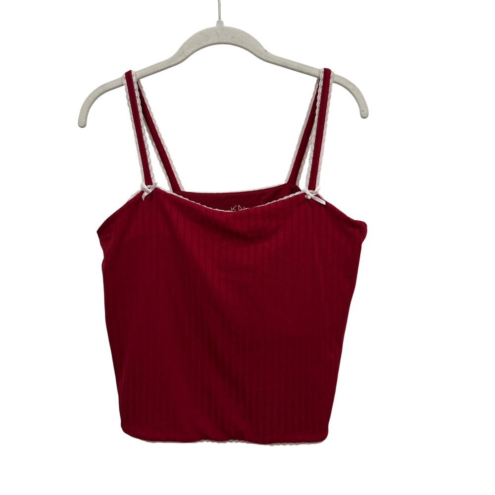 Klassy Network Red Ribbed Lace Trim Cami Top with Built-in Bra XL
